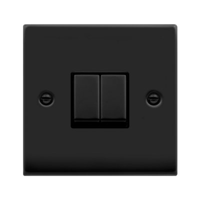Matt Black 10A 2 Gang 2 Way Ingot Light Switch - Black Trim - SE Home