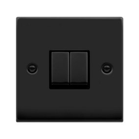 Matt Black 10A 2 Gang 2 Way Ingot Light Switch - Black Trim - SE Home