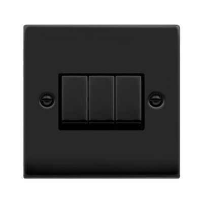 Matt Black 10A 3 Gang 2 Way Ingot Light Switch - Black Trim - SE Home