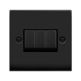 Matt Black 10A 3 Gang 2 Way Ingot Light Switch - Black Trim - SE Home