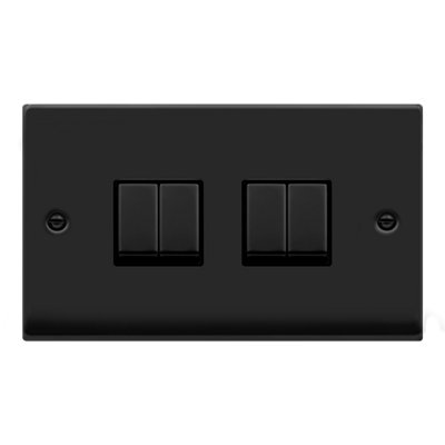 Matt Black 10A 4 Gang 2 Way Ingot Light Switch - Black Trim - SE Home Price Comparisons | Compare The Build