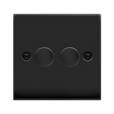 Matt Black 2 Gang 2 Way LED 100W Trailing Edge Dimmer Light Switch - SE Home