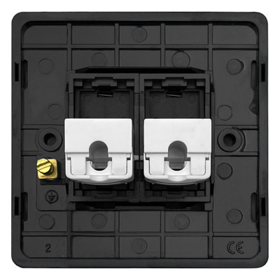 Matt Black 2 Gang Ethernet Data Socket 8 Terminal CAT6 Screwless BL443