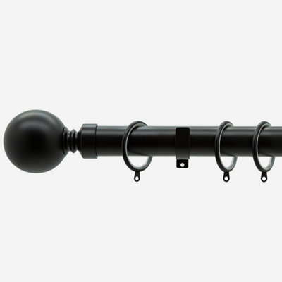 Matt Black 28mm Ball Fixed Length Metal Curtain Pole  140cm