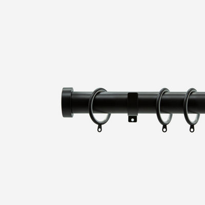 Matt Black 28mm Stud Fixed Length Metal Curtain Pole  400cm