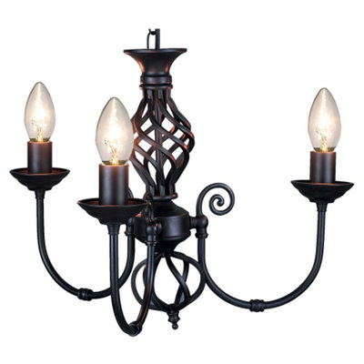 Matt Black 3 Arm Pendant Light with Twist Knot Design