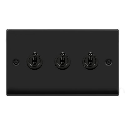 Matt Black 3 Gang 2 Way 10AX Toggle Light Switch - SE Home