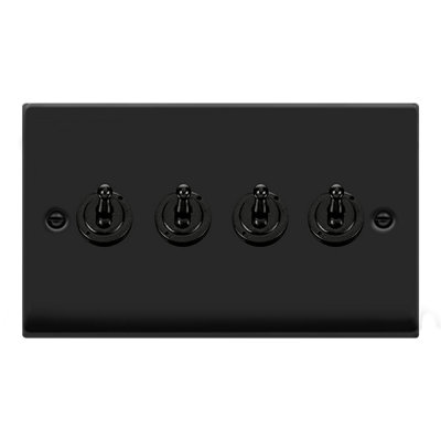 Matt Black 4 Gang 2 Way 10AX Toggle Light Switch - SE Home