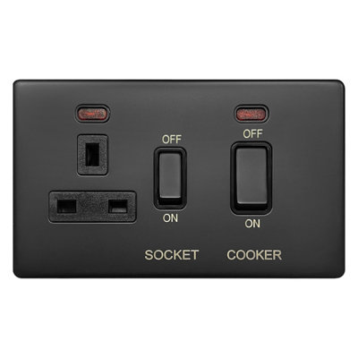 Matt Black 45A Cooker Control Switch Unit with 13A Socket Neon ...