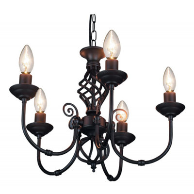 Matt Black 5 Arm Pendant Light with Twist Knot Design