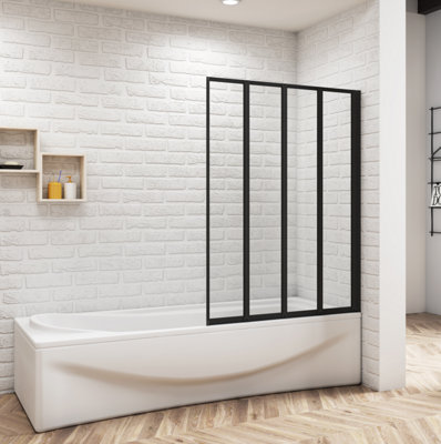 Matt Black 900x1400mm 4 Fold Folding Bath Shower Screen Glass Panel