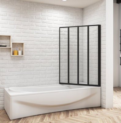 Matt Black 900x1400mm 4 Fold Folding Bath Shower Screen Glass Panel