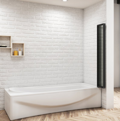 Matt Black 900x1400mm 4 Fold Folding Bath Shower Screen Glass Panel