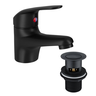 Matt Black Bathroom Basin Tap Single Lever Mono Mixer with Slotted Waste