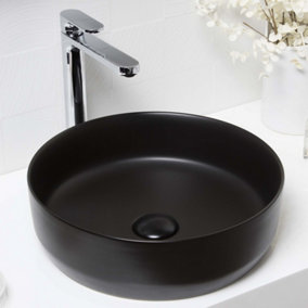 Matt Black Ceramic Round Countertop Bathroom Wash Basin Sink with Matching Waste