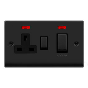 Matt Black Cooker Control Ingot 45A With 13A Switched Plug Socket & 2 Neons - Black Trim - SE Home