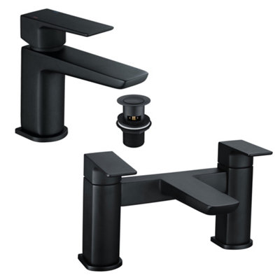 Matt Black Curve Basin Tap & Bath Filler Tap High Quality