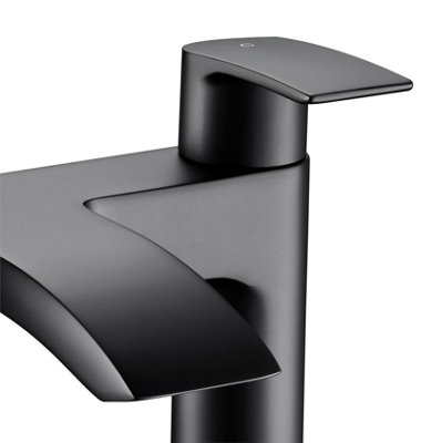 Matt Black Curve Waterfall Deck Mounted Bath Tap Dual Lever Bathroom Filler Taps
