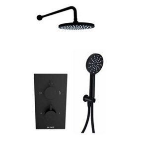 Matt Black Finish Thermostatic Concealed Mixer Shower Separate Hand Shower & Fixed Overhead Drencher (Sea) - 2 Shower Heads