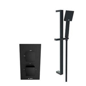Matt Black Finish Thermostatic Concealed Mixer Shower With Adjustable Wall Mounted Slide Rail Kit (Sea) - 1 Shower Head