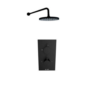 Matt Black Finish Thermostatic Concealed Mixer Shower With Fixed Overhead Drencher (Sea) - 1 Shower Head