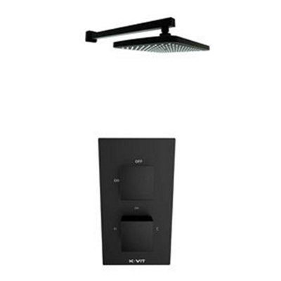Matt Black Finish Thermostatic Concealed Shower With Fixed Overhead Drencher (Sea) - 1 Shower Head