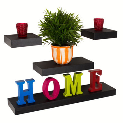 Matt Black Floating Wall Shelves - 4-Piece Hudson Narrow Set for Display and Storage