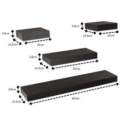 Matt Black Floating Wall Shelves - 4-Piece Hudson Narrow Set for Display and Storage