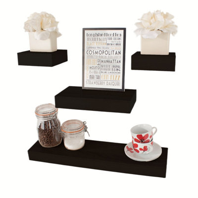 Matt Black Floating Wall Shelves - 4-Piece Hudson Narrow Set for Display and Storage