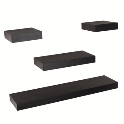 Matt Black Floating Wall Shelves - 4-Piece Hudson Narrow Set for Display and Storage