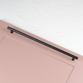 Matt Black Fluted Cupboard Bar Handle 320mm Knurled Grooved Lines T-Bar Kitchen Door Drawer Cabinet Pull