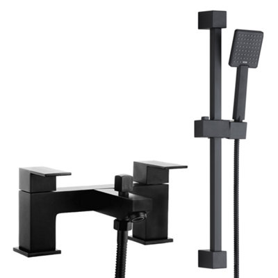 Matt Black Form Bath Shower Mixer Tap & Square Shower Slide Rail Kit