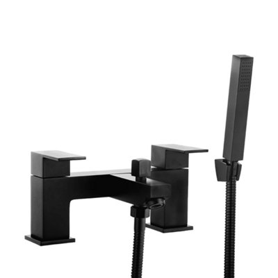 Matt Black Form Bath Shower Mixer Tap & Square Shower Slide Rail Kit