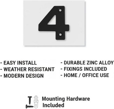 Matt Black Front Door Number 4 75mm 3 Inch Modern House Numeral Sign ...