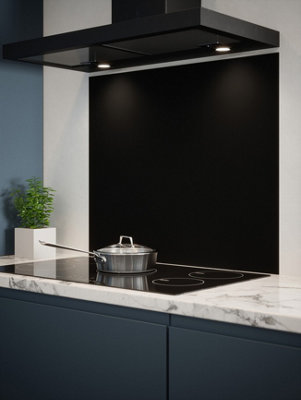 Matt Black Glass Kitchen Self Adhesive Splashback 900 x 750mm