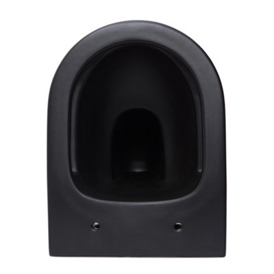 Matt Black Hidden Fixation Wall Hung Rimless Toilet WC Pan & Soft Close Slim Seat - 4