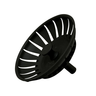 Matt Black Kitchen Sink Basket Strainer Waste & Plug No Overflow - 3
