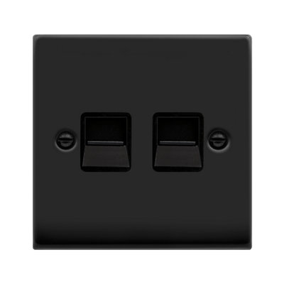 Matt Black Master Telephone Twin Socket - Black Trim - SE Home