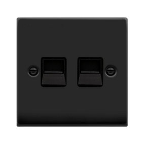 Matt Black Master Telephone Twin Socket - Black Trim - SE Home