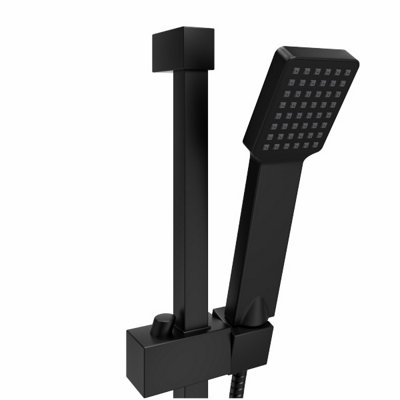 Matt Black Modern Bathroom Square Head Shower Handset Riser Rail Kit