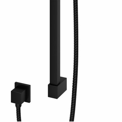 Matt Black Modern Bathroom Square Head Shower Handset Riser Rail Kit