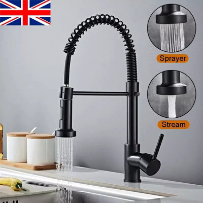 Matt Black Monobloc Kitchen Mixer Tap with Pull Out Spray & Single Lever