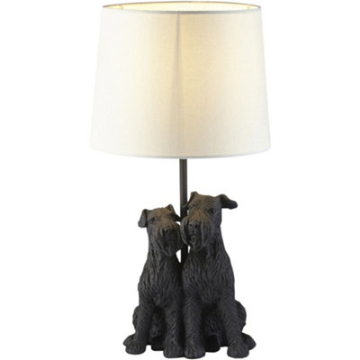 Matt Black & Natural Linentable Lamp - 430mm Tall Light
