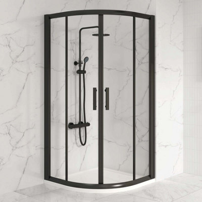 Matt Black Quadrant Shower Enclosure 800 x 800mm Double Sliding Doors Walk in Corner Cubicle Screen 6mm Glass