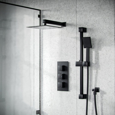 Matt Black Rainfall Shower with Thermostatic Control and Hand Held Kit