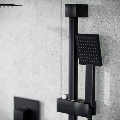 Matt Black Rainfall Shower with Thermostatic Control and Hand Held Kit