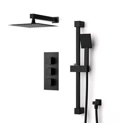 Matt Black Rainfall Shower with Thermostatic Control and Hand Held Kit - 3