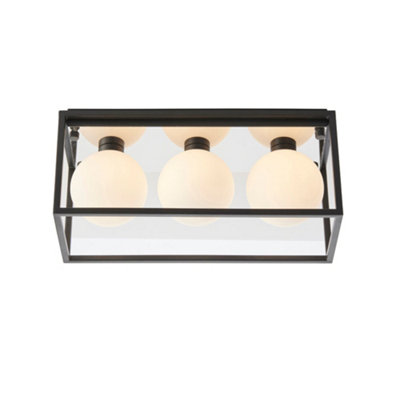Matt Black Rectangular Framed Flush Bathroom Ceiling Light & Sphere ...