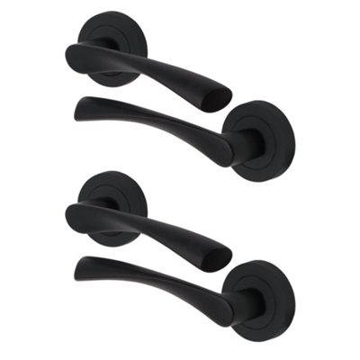 Matt Black Round Door Handle 51mm Pack of 2 DIY at B&Q