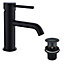 Matt Black Round Thermostatic Overhead Shower Kit with Peg Basin Tap, Bath Filler, and Pop Up Bath Waste